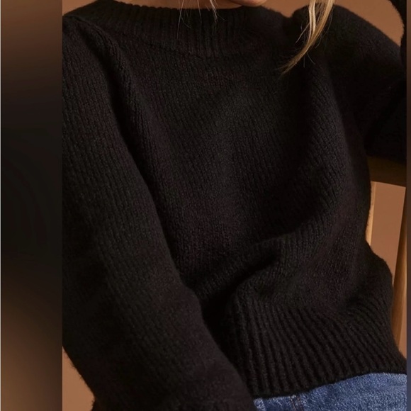 ANTHROPOLOGIE Maeve Puff-Sleeved Ribbed Cotton Long Sleeve Sweater - Picture 2 of 3